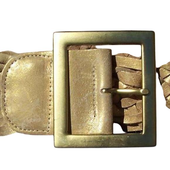Cache Gold Metallic Woven Leather Belt Pant New Size S/M 2 1/4" Wide $128 NWT - Picture 2 of 6